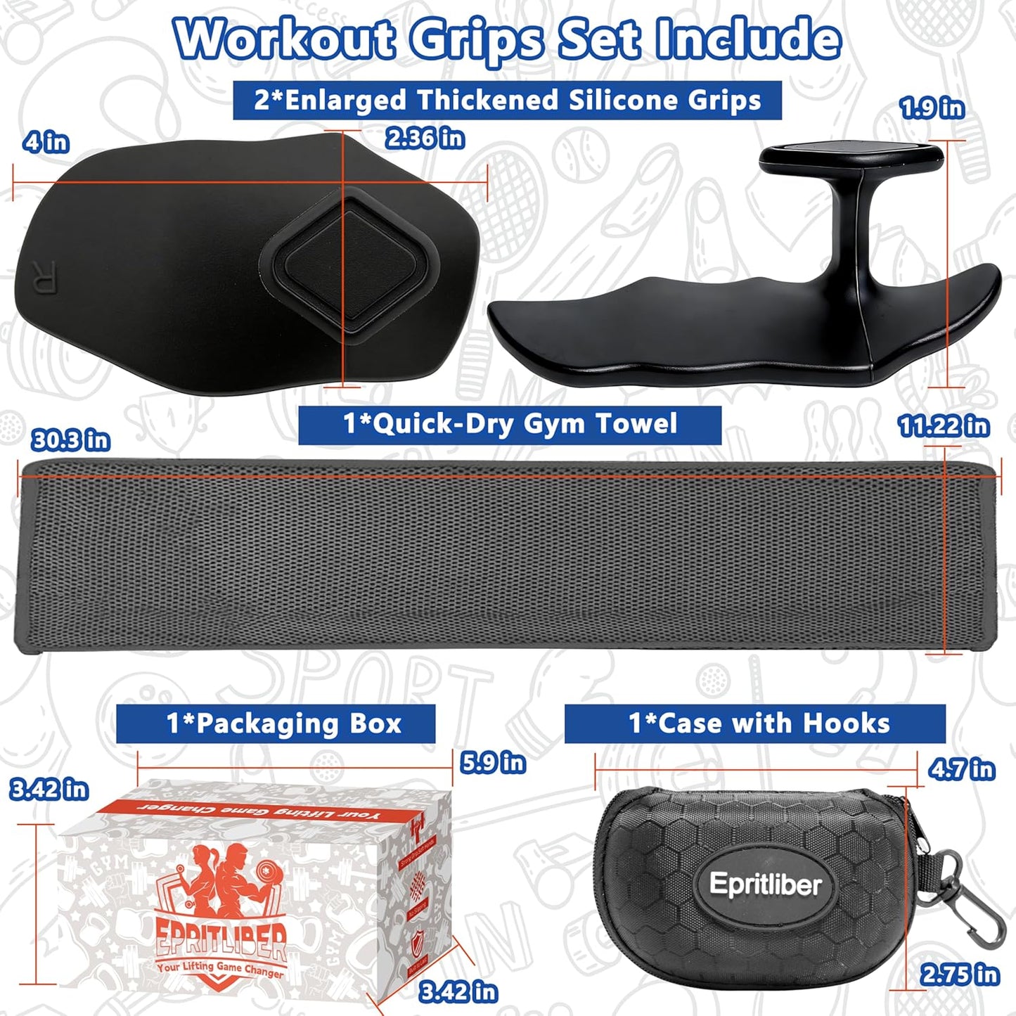 Silicone Workout Grips Kit - Weight Lifting Gloves Alternative | Includes Gym Towel & Storage Case, Palm Protection Pads for Dumbbells & Barbells