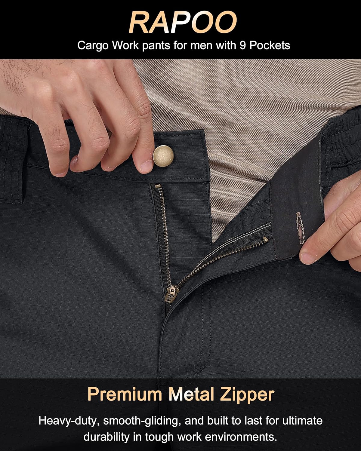 Rapoo Tactical Cargo Pants for Men - Water Resistant EDC Hiking Pants with 9 Pockets | Military Style