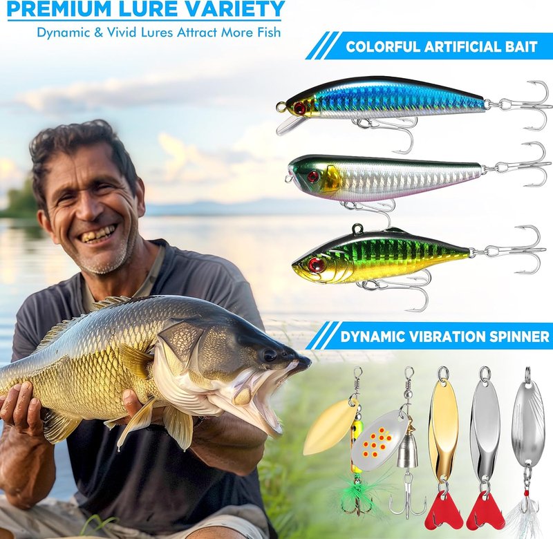 Fishing Lures Kit - 137Pcs Tackle Box with Crankbaits, Hooks & Weights | Freshwater Bait Gear for Men