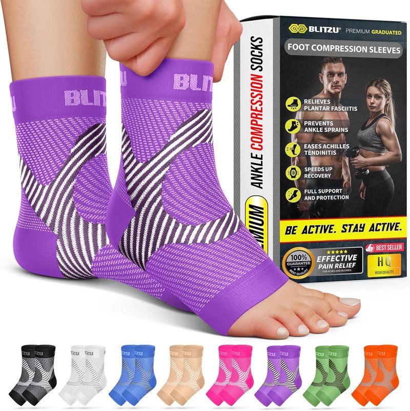 Compression Socks for Plantar Fasciitis - Ankle Brace with Arch Support for Pain Relief | Purple L-XL