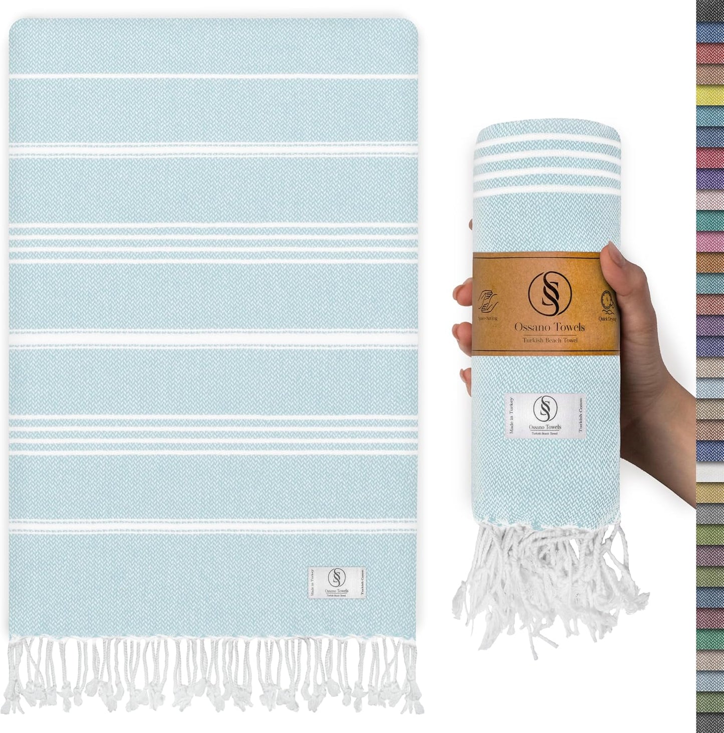 Turkish Beach Towel - Quick Dry Oversized (39" x 71") | Versatile Travel Blanket, Gym, Pool, Yoga - Baby Blue
