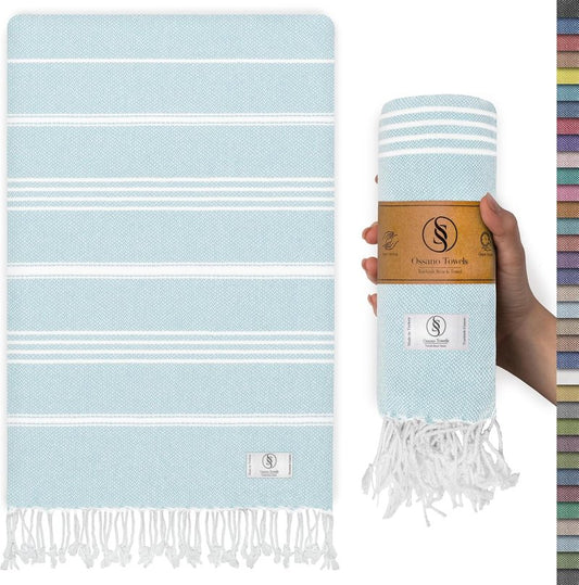 Turkish Beach Towel - Quick Dry Oversized (39" x 71") | Versatile Travel Blanket, Gym, Pool, Yoga - Baby Blue