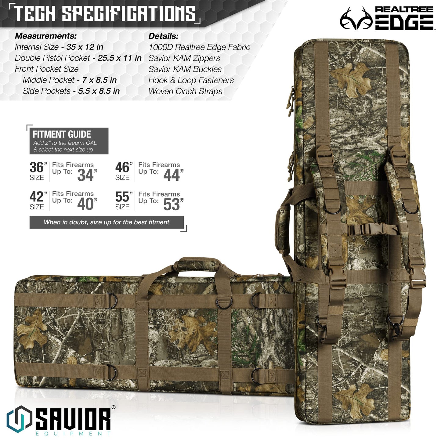 Savior Equipment American Classic Tactical Double Long Rifle Pistol Gun Bag Firearm Transportation Case w/Backpack, 36 Inch M81 Woodland Camo