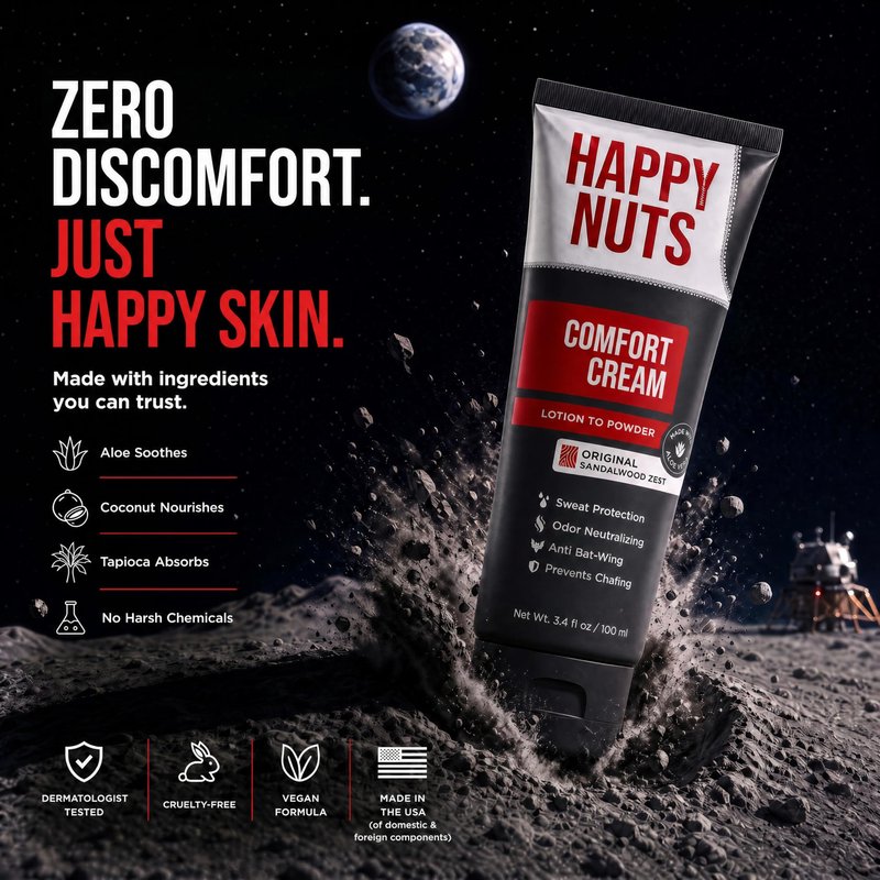 HAPPY NUTS Comfort Cream Deodorant For Men: Anti-Chafing Sweat Defense, Odor Control, Aluminum-Free Mens Deodorant & Hygiene Products for Men's Private Parts 3.4 Fl Oz (2 Pack), Original Scent