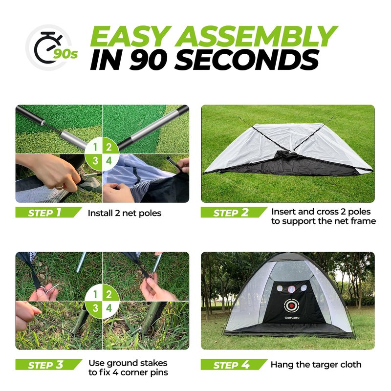 Golfguru All in 1 Golf Practice Net - 10x7ft Tri-Turf Mat, Impact Target, 10 Balls, 7 Tees, Carry Bag, Golf Net for Backyard Driving Chipping Indoor