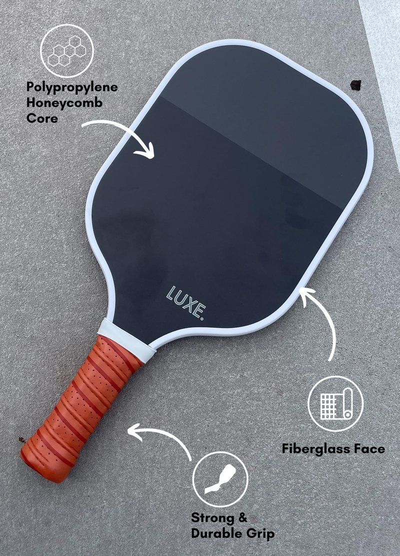 LUXE Pickleball Paddle | Leisure Edition | Cute, Fun, Stylish, Aesthetic Black Pickle Ball Paddles with Textured Fiberglass Surface for High Grit and Spin | Non-Slip, Comfortable Grip (Dipped Black)