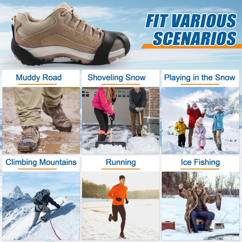Ice Cleats Snow Traction Cleats Crampons for Shoe and Boots Non-Slip Overshoe for Walking on Snow and Ice Rubber Walking Cleats Anti Slip Crampons