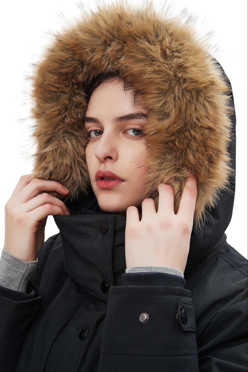 Hecusma Heated Jackets for Women with 18400mAh 12V Battery Pack Included, Parka Womens Heated Jacket with Hood Skating-Black, M