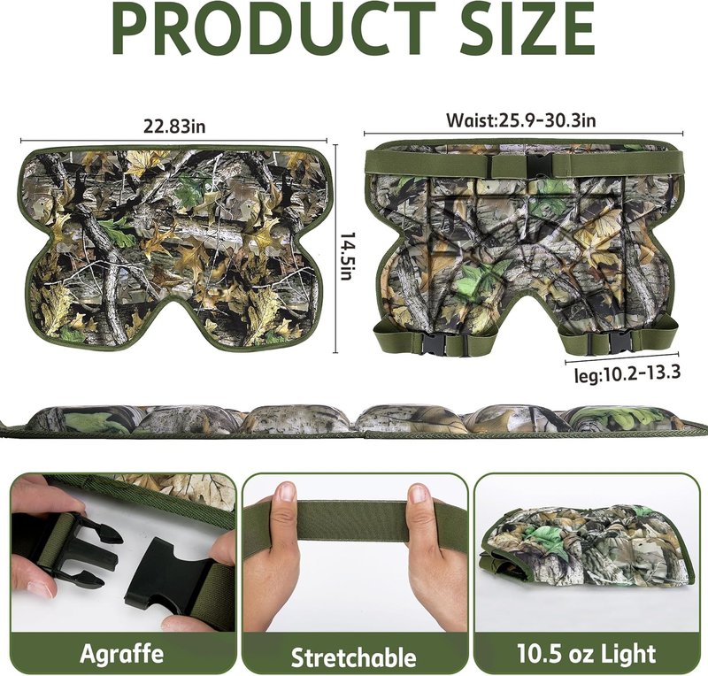 Wearable Hunting Seat Cushion - 22.8'' x 14.5'' Lightweight EVA Foam Pad | Portable Camo Outdoor Seat for Hiking, Ice Fishing, Rock Climbing