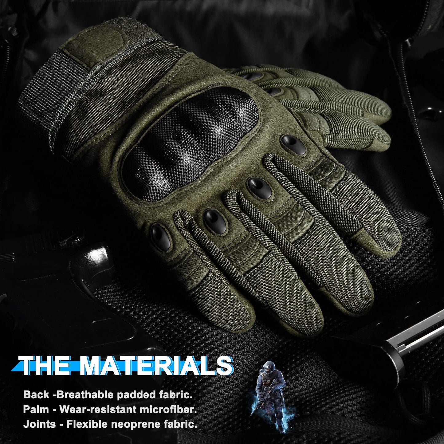 WTACTFUL Touchscreen Motorcycle Tactical Gloves for Men for Airsoft Paintball Cycling Motorbike MTB Bike ATV Hunting Hiking Riding Work Outdoor Sport Work Gloves Green Medium