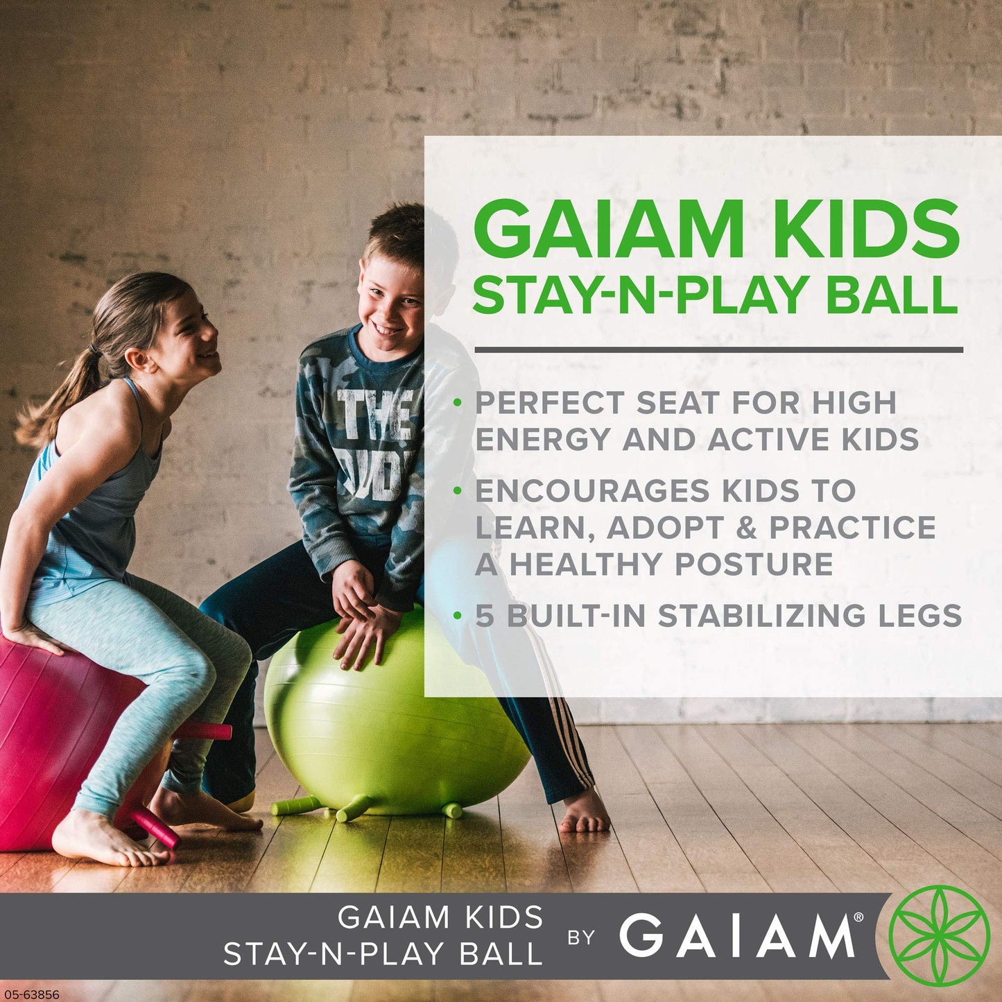 Gaiam Kids Stay-N-Play Children's Balance Ball - Flexible School Chair Active Classroom Desk Alternative Seating | Built-In Stay-Put Soft Stability Legs, Includes Air Pump, 45cm, Blue