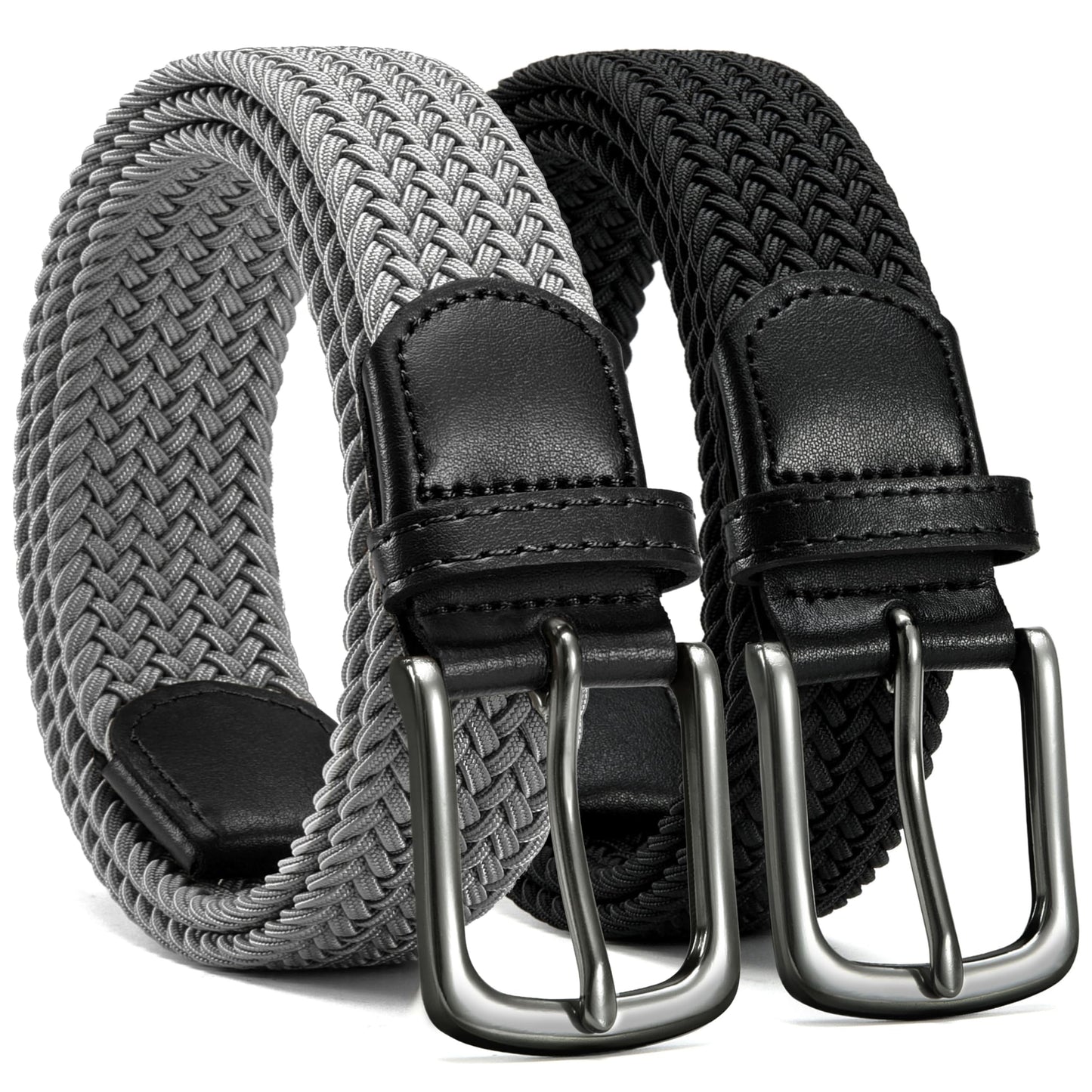 CHAOREN Stretch Belt Men 2 Pack - 1 3/8" Braided Golf Belts For Men - Casual Elastic For Pants and Jeans