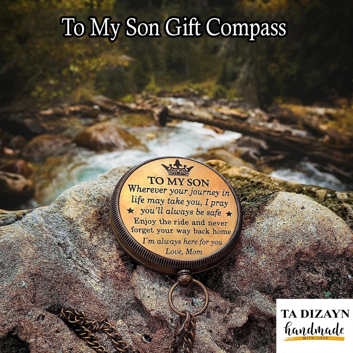 to My Son Compass with Wooden Box-Mom to Son Compass–Mother to Son Gifts-Graduation Day Gifts for Son-Hiking Backpacking Compass-Birthday Confirmation Students Baptism Communion Compass for Women Men