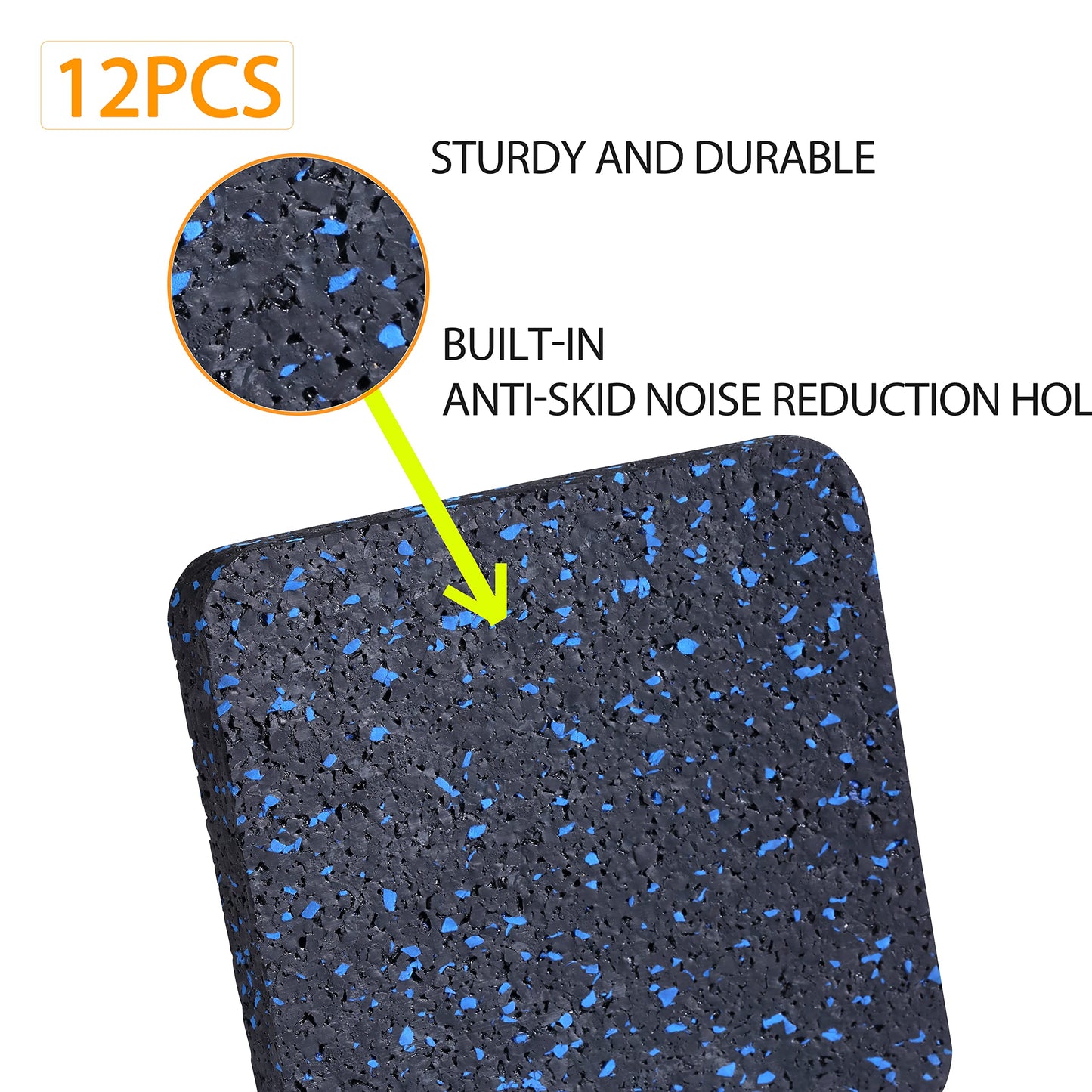 BESTXD Rubber Treadmill Mat Pads, 12-Pack, 3.94 x 3.94 x 0.5 in