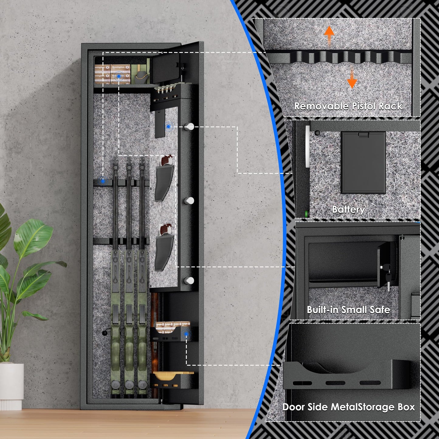 INTERGREAT 5-6 Gun Safes,Gun Safe for Rifles and Pistols,Shotgun Rifle Safe,Gun Safes for Rifle and Shotguns,Long Gun Cabinets with Fingerprint/Digital Keypad/Removable Shelf for Rifles Safes