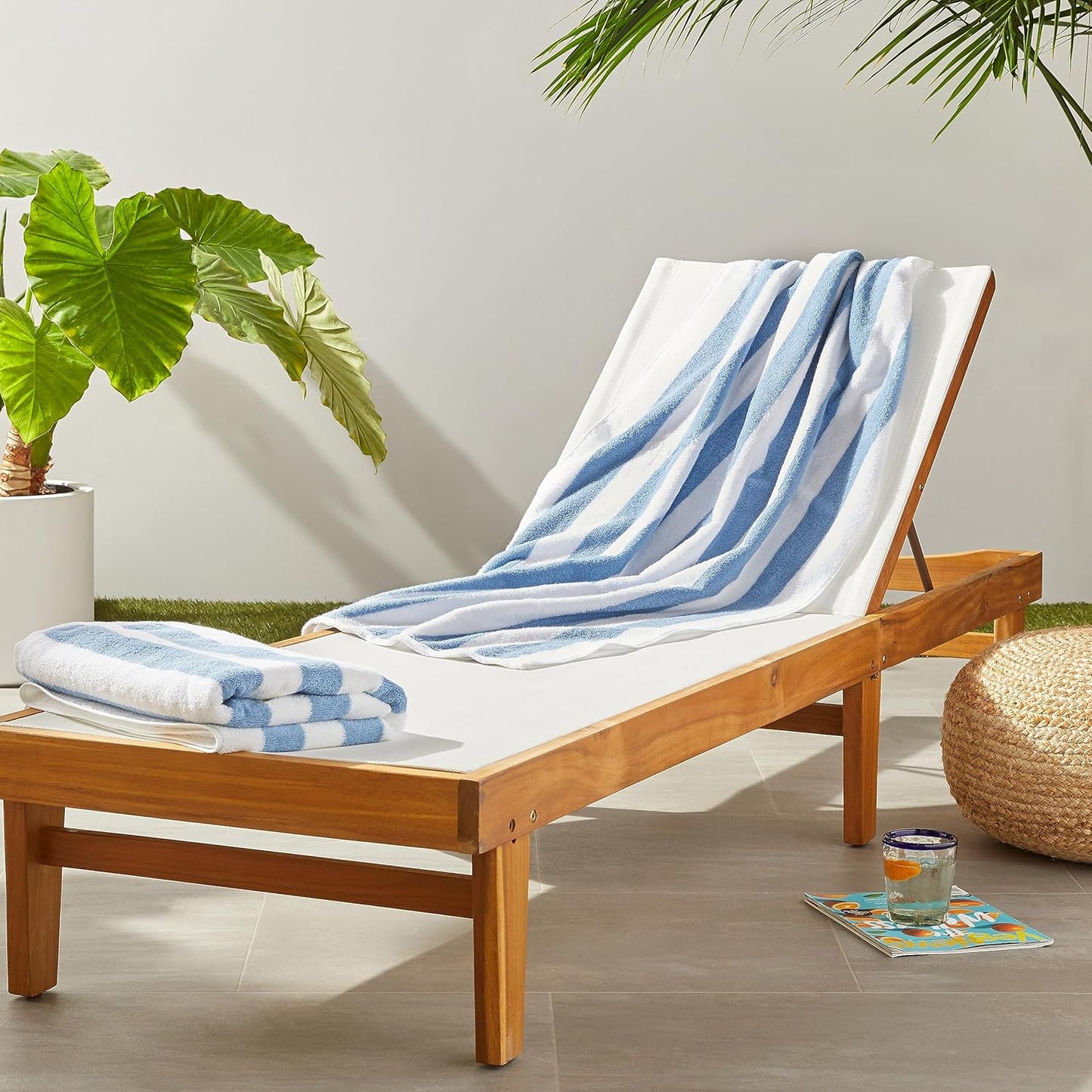 Soft & Absorbent Beach Towels - 100% Cotton Cabana Stripe | Quick Dry, Large 30" x 60", Sky Blue, 4-Pack