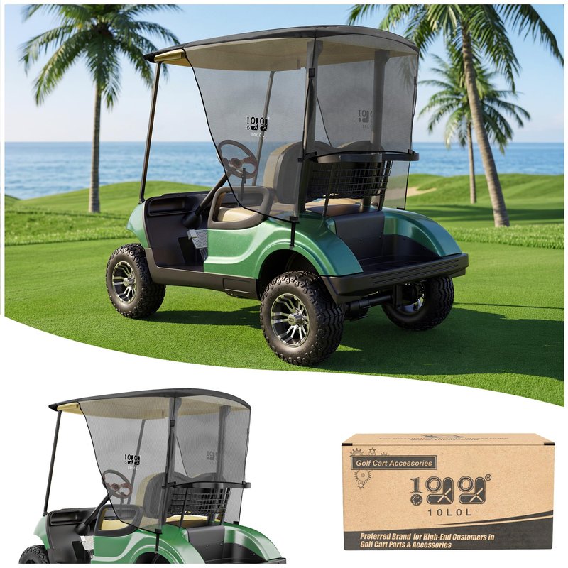 10L0L 2 Passenger Golf Cart Sun Shade Cover for Yamaha G29 Drive2 - Foldable UV-Resistant Cover with Heat Reflective Layer - Black