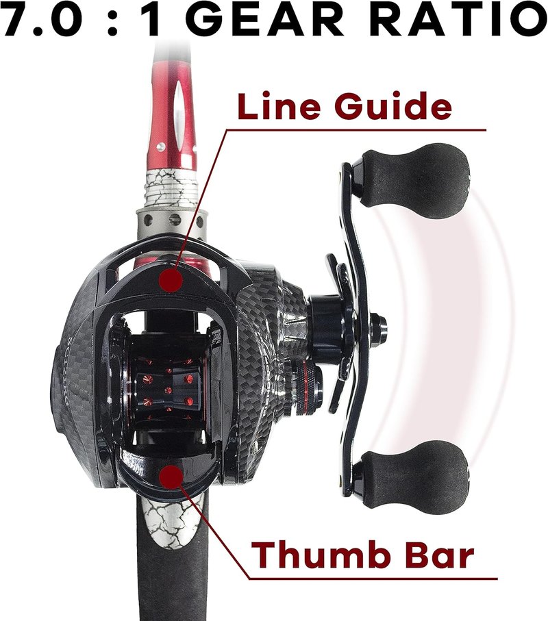 Baitcaster Fishing Reel - 9+1BB CNC Aluminum Spool, Magnetic Brake, 7.0:1 Gear Ratio | Ultra Smooth Low Profile