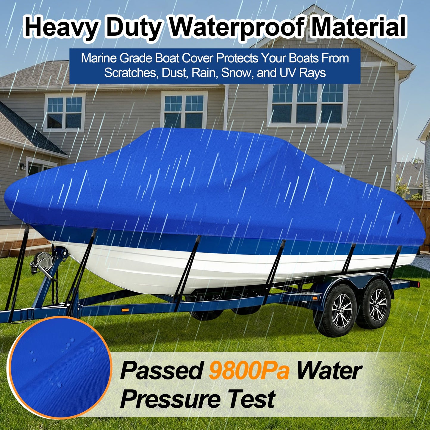 iCOVER Trailerable Boat Cover- 20'-23' 800D Water Proof Heavy Duty, Fits V-Hull, Fish&Ski, Pro-Style, Fishing, Utiltiy, Runabout, Bass Boats, up to 20ft-23ft Long X 100" Wide