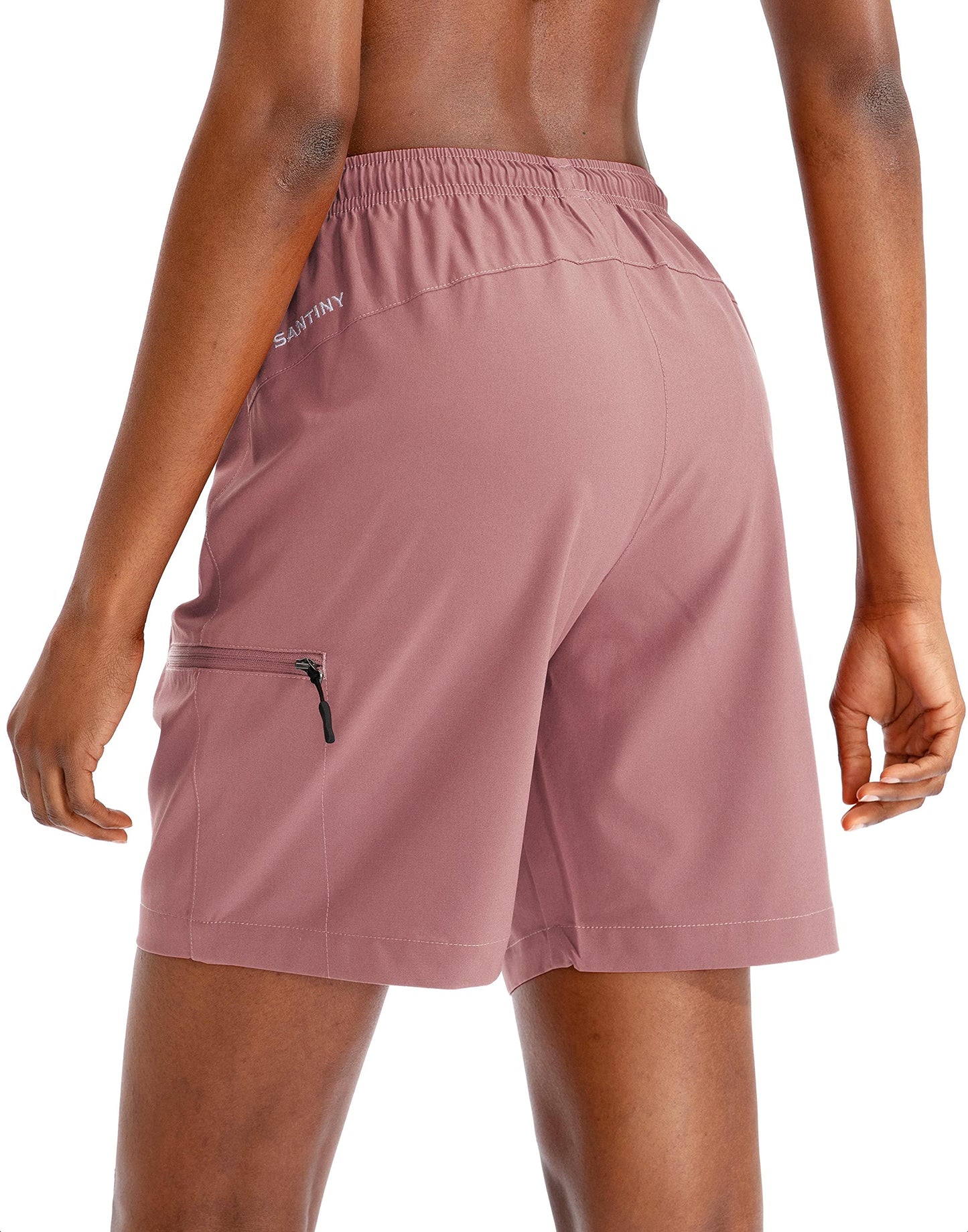 SANTINY Women's 5''/ 7''/9'' Hiking Cargo Shorts Quick Dry Lightweight Summer Shorts for Women Athletic Golf Zipper Pockets(Dusty Pink_XL)