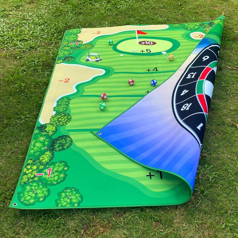 90Go Double-Sided Chipping & Dart Game Mat Set with Golf Club, 20 Sticky Balls, 6Ft x 5Ft Supersize Game Training Mat, Ideal Indoor & Outdoor Gifts for Adults, Family, and Kids Play