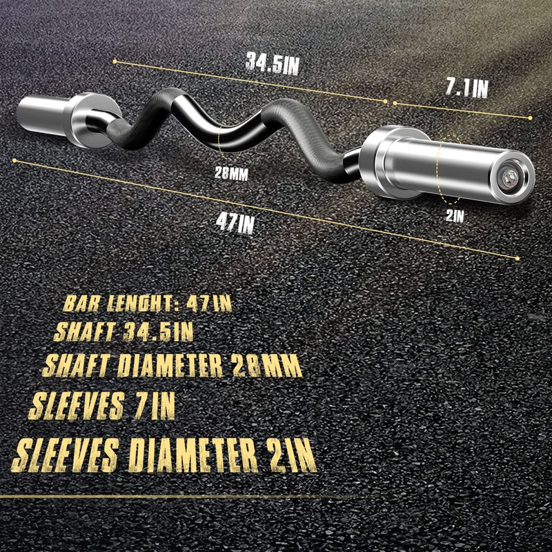 Elevens Olympic Barbell EZ Bar Curl Bar 4ft/5ft/7ft for 2 Inch Weight Plates, Perfect for Home Fitness (300lb/330lb/400lb/700lb/1000lb/1500lb)