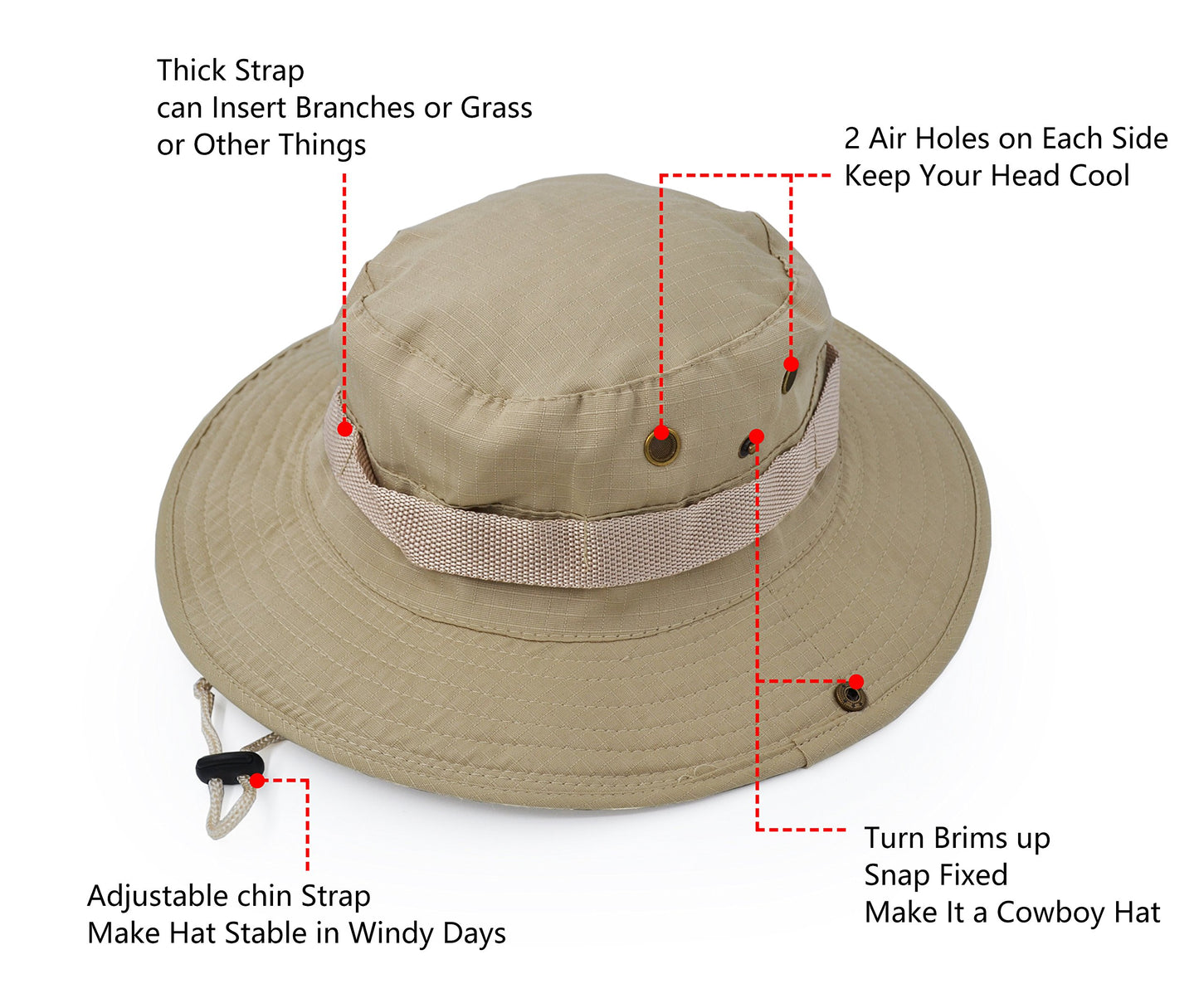 Outdoor Wide Brim Sun Protect Hat, Classic US Combat Army Style Bush Jungle Sun Cap for Fishing Hunting Camping Light Khaki 1