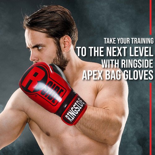 Ringside Apex Bag Gloves, IMF-Tech Boxing Gloves with Secure Wrist Support, Synthetic Boxing Gloves for Men and Women, Red and Black, S/M