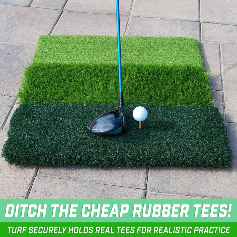 GoSports Tri-Turf XL Golf Hitting Mat – 24x24 in Golf Practice Mat for Indoor/Outdoor Training, Fairway Rough Tee Turf, Portable Golf Mat for Backyard, Garage & Golf Simulator Use