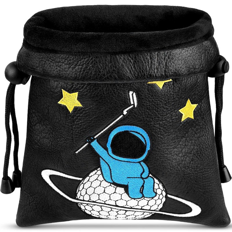 Astronaut Golf Valuables Pouch Bag, Drawstrings Golf Ball Tee Bag, Golf Pouch for Valuables and Accessories, Black/Blue/White