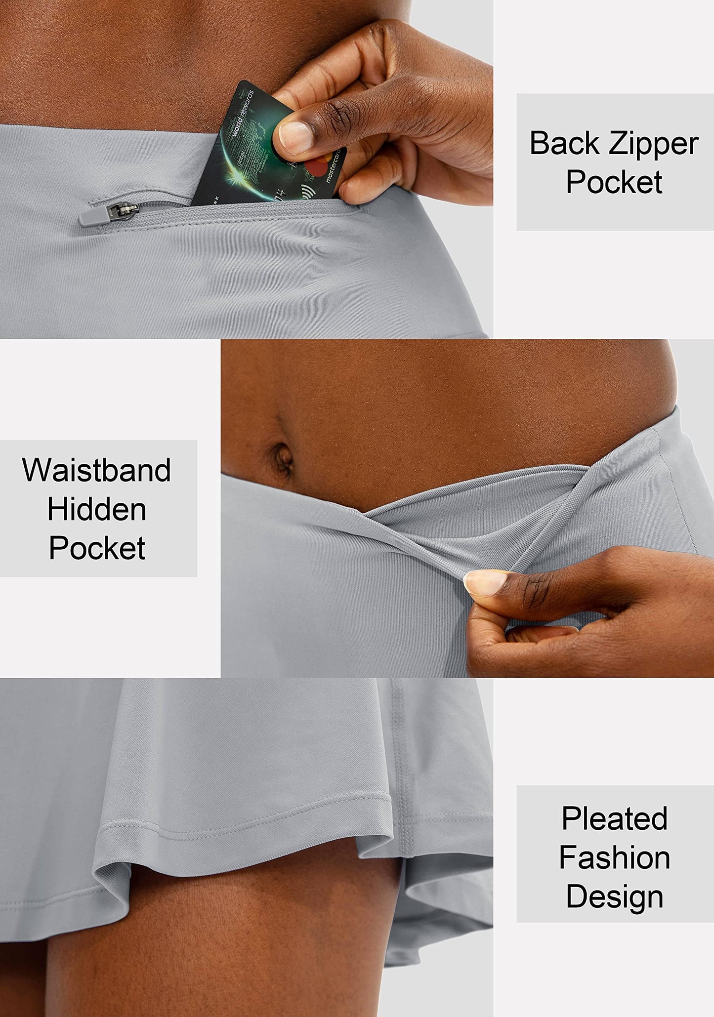 SANTINY Pleated Tennis Skirt for Women with 4 Pockets Women's High Waisted Athletic Golf Skorts Skirts for Running Casual (Grey_L)