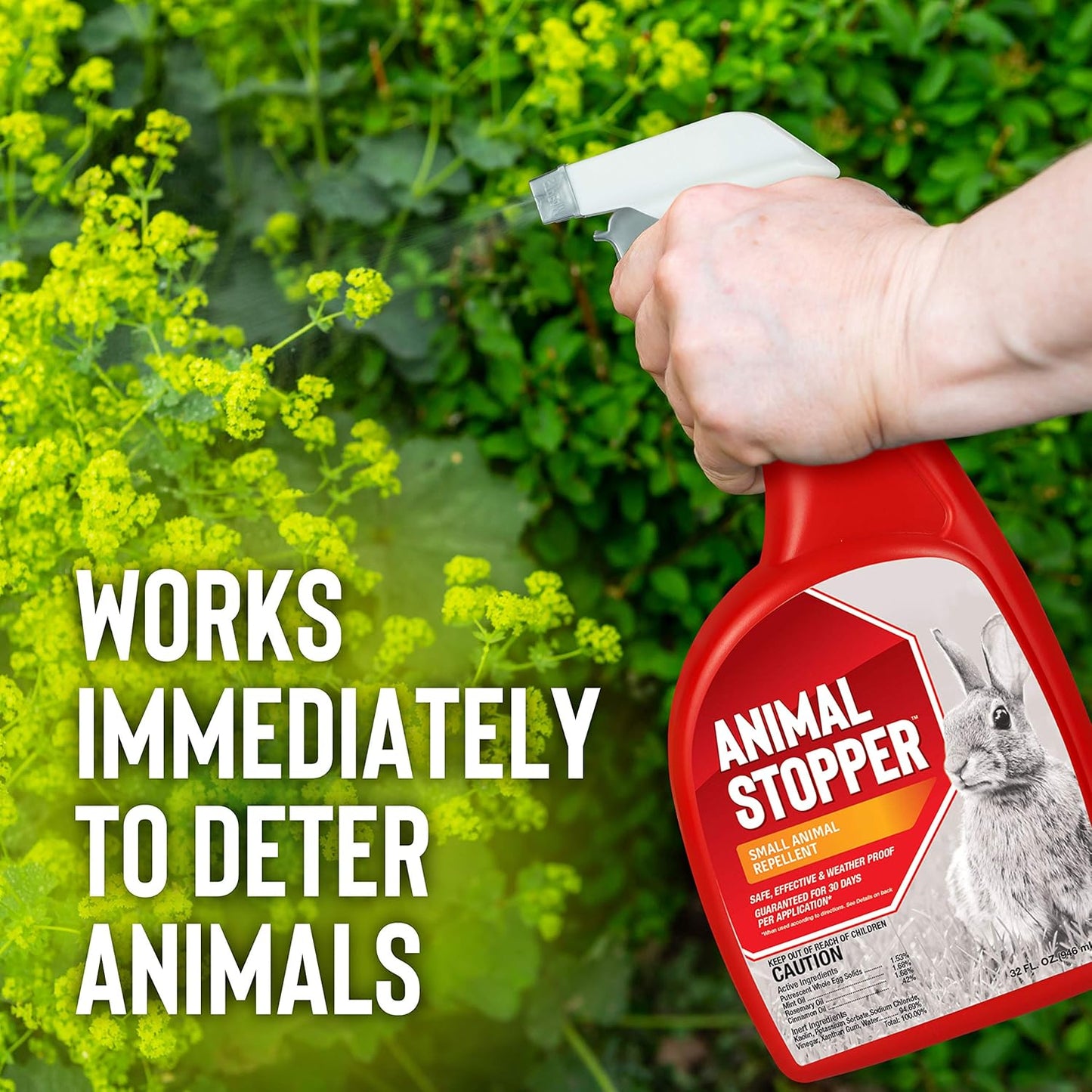 Animal Stopper Liquid Repellent - All-Natural Garden Animal Deterrent | Safe for People & Pets - 32 oz Trigger