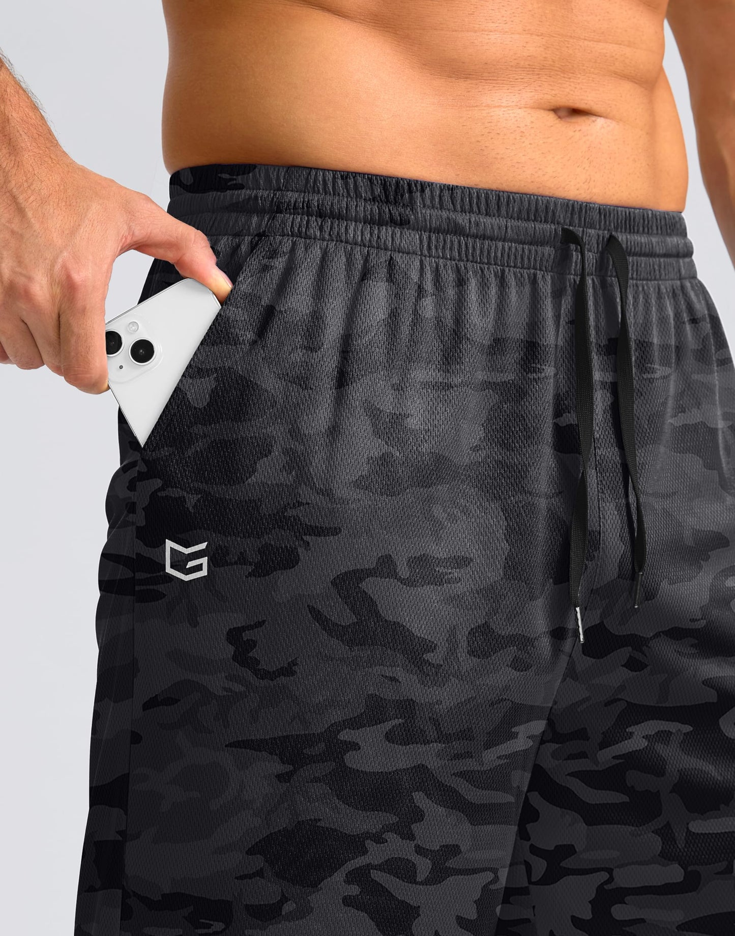 G Gradual Men's Athletic Shorts with Pockets 9" / 11" Long Basketball Shorts Lightweight Quick Dry Gym Workout Shorts for Men(Gray Camo,S)