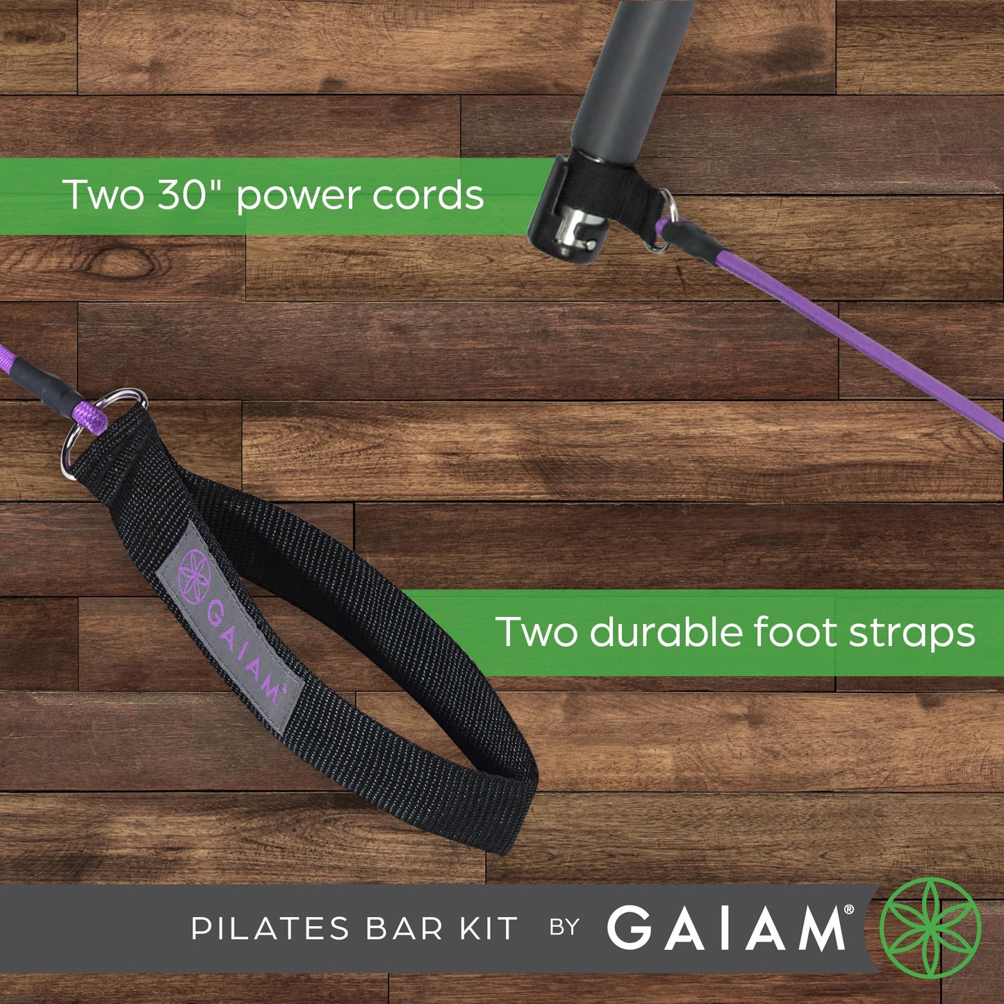 Gaiam Restore Pilates Bar Reformer Kit - Home Fitness Equipment for Total Body Workout - Includes Bar, Two 30-Inch Resistance Band Cords with Attached Foot Strap Loops - Exercise Guide Included