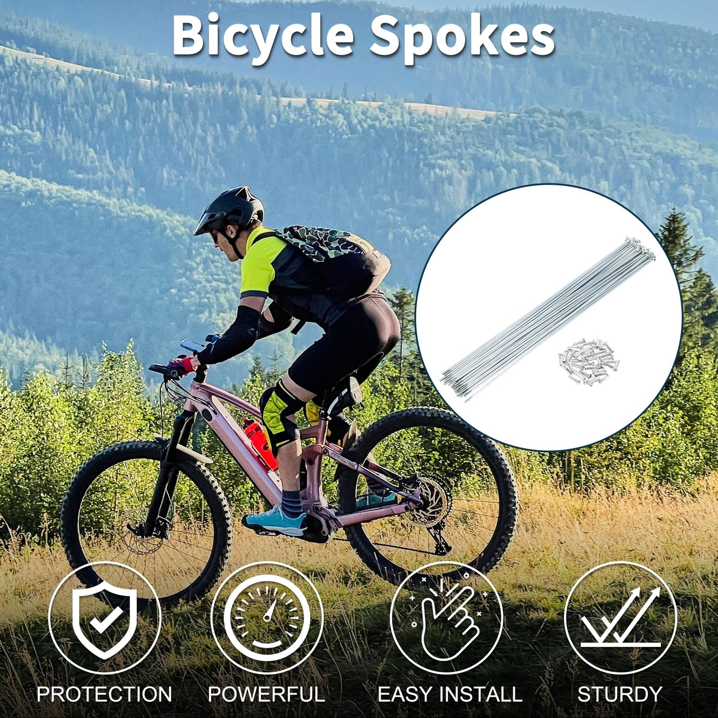 TUCKBOLD Bicycle Spokes Bike Wheel Spokes Silver Tone Nipple 1 Set 14G 265mm Length Carbon Steel Galvanized