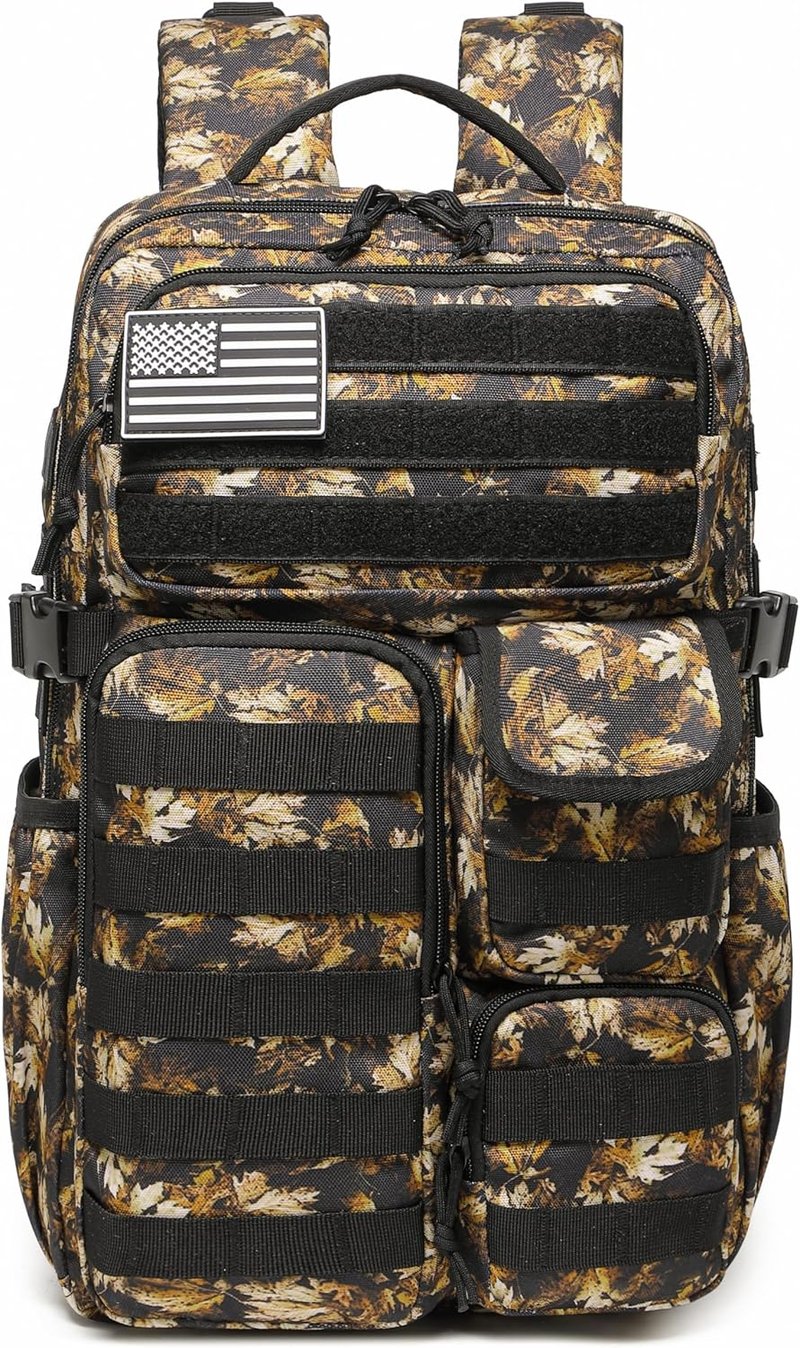 Tactical Backpack - Military Waterproof Outdoor Gear with Multiple Pockets | Yellow Maple Leaf, 25L
