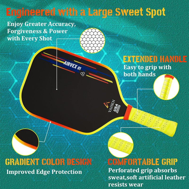 VAHKN Pickleball Paddles - T700 Carbon Fiber Pickleball Paddle - Lightweight & Durable,16mm Polymer Core-High Spin Surface for Power,Precision & Control - for All Skill Levels