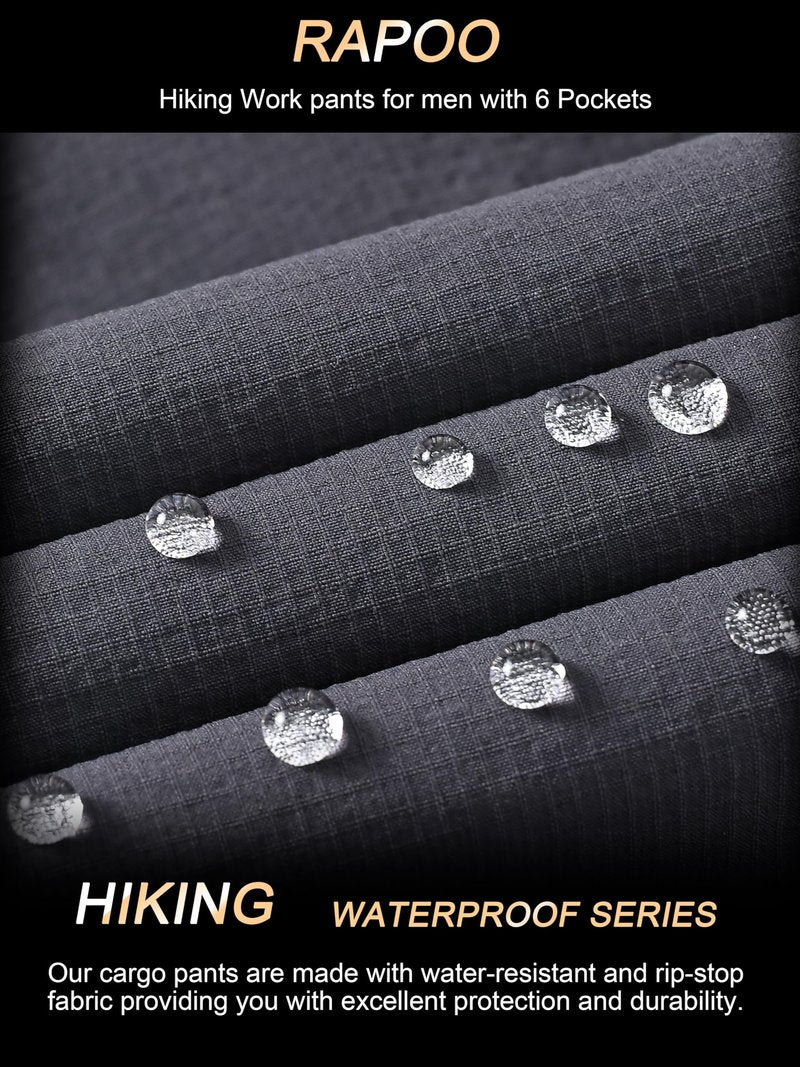 Rapoo Hiking Pants for Mens with Pockets Comfy Lightweight Waterproof Quick Dry Travel Track Outdoor Summer Camping Thin Fishing Work Cargo Pants Grey 32Wx32L