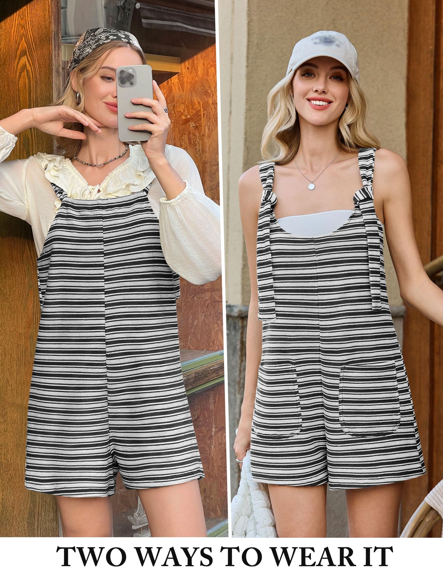 Yousify Womens Summer Casual Sleeveless Romper Loose Striped Tied Shorts Overalls Jumpsuit with Pockets 2026 Clothes