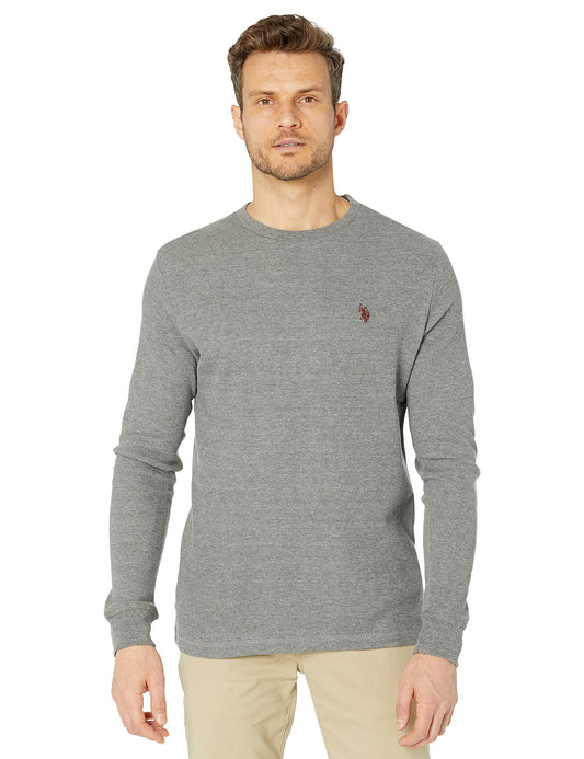 U.S. POLO ASSN. Long Sleeve Crew Neck Solid Thermal Shirt Grey Heather XL