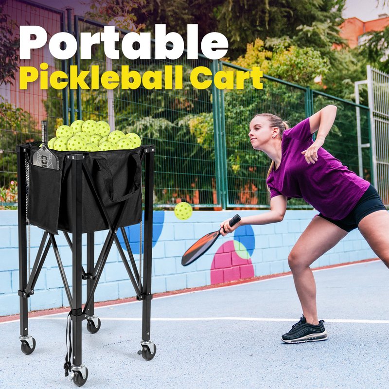 RPTX Tennis Ball Cart | Pickleball Ball Hopper | 150 Ball Capacity | Multiple Storage Pockets | Carrying Bag | Sturdy Pickleball Cart with Wheels | Ball Caddy for Practice & Training