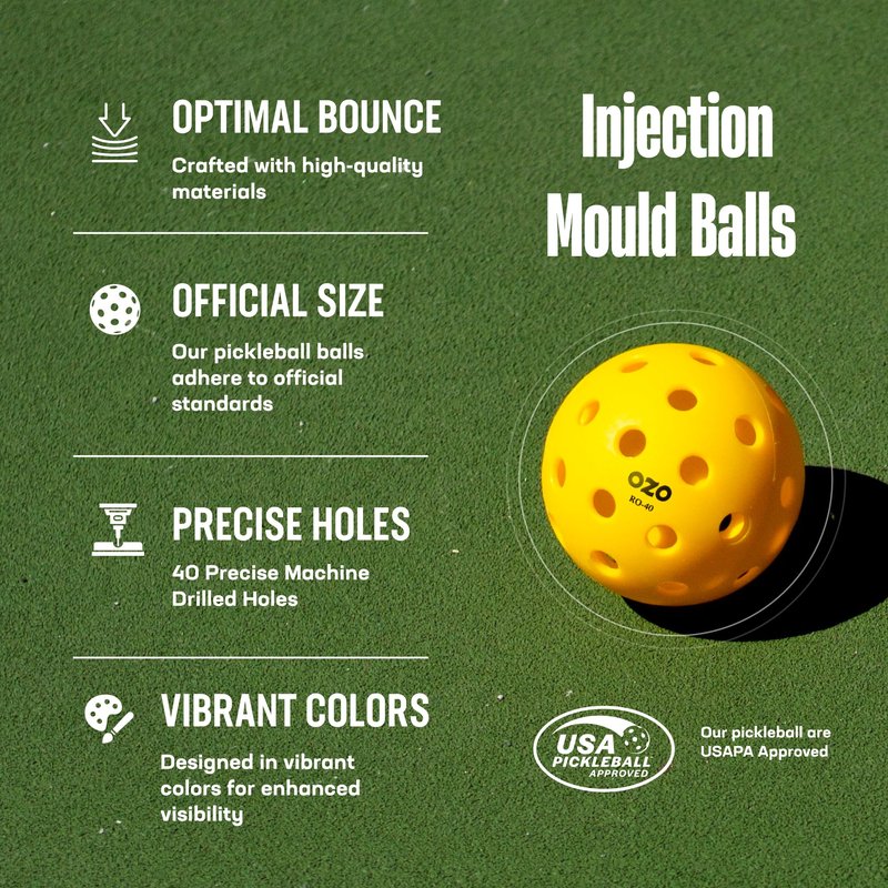 OZO Pickleball - Set of 12 Outdoor Balls, 40 Holes, Injection Mould