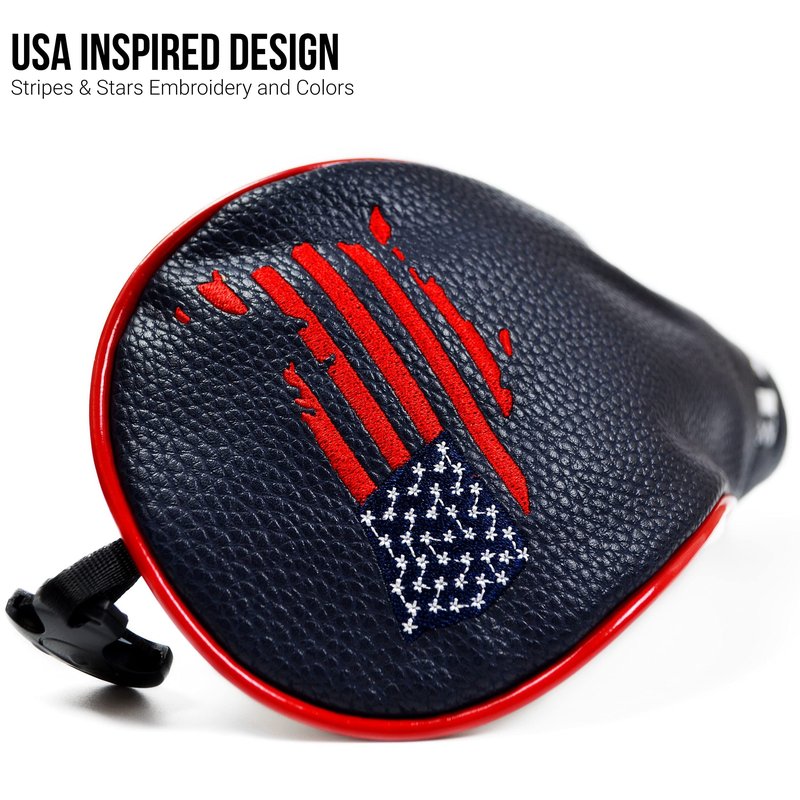 USA Golf Head Covers for Driver & Fairway Woods (Set of 3) - Premium Leather Headcovers, Designed to Fit All Woods and Drivers (Navy)