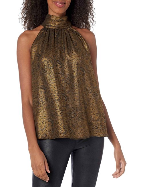 Joie Womens Women's Joie EROLA B Halter TOP, Gold FOIL and Caviar, Small