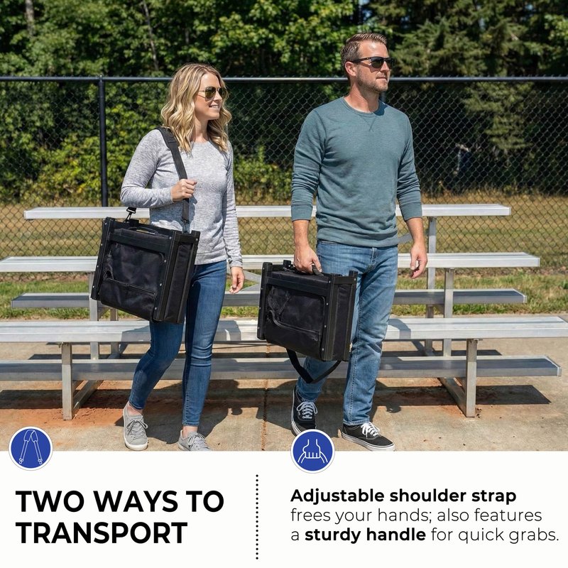 SPORT BEATS Stadium Seats with Back Support Bleacher Chairs with Back and Cushion Thick Padded Bleacher Seats Includes Shoulder Strap Black 1pc Standard