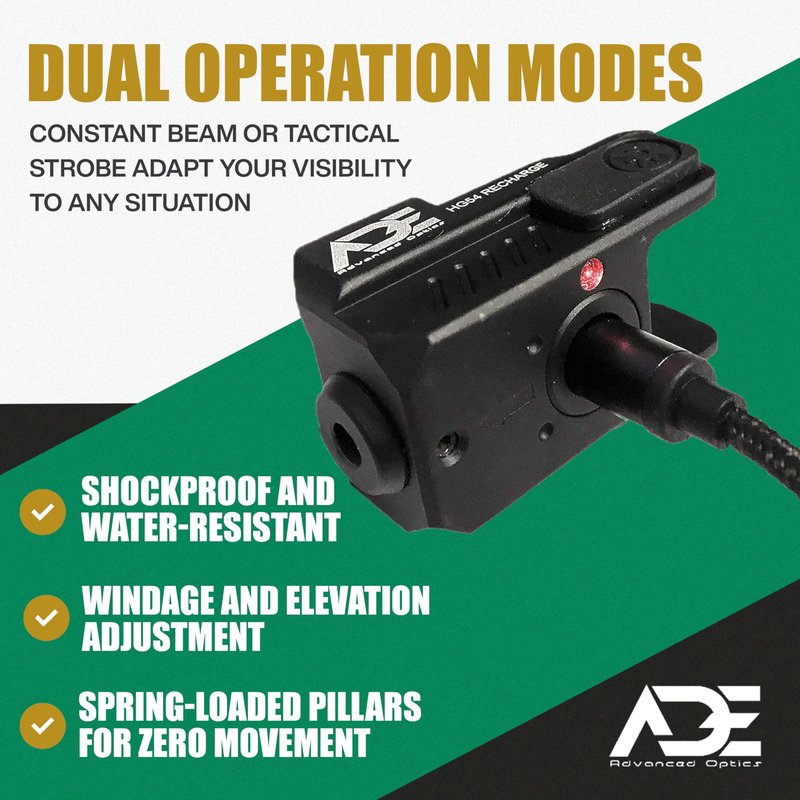 Ade Advanced Optics HG54G Green Laser Sight – Rechargeable Universal Rail Mount Pistol Accessory with USB Charging, Constant/Strobe Modes, Ambidextrous Switch – Compact Class IIIA Optic for Handguns