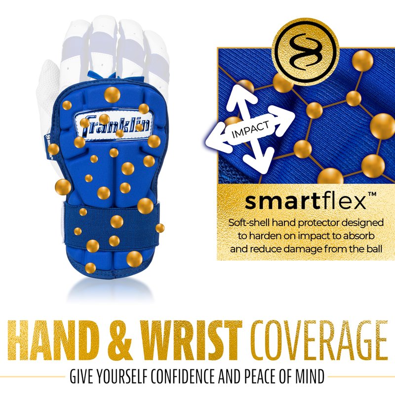 Franklin Sports Baseball Hand + Wrist Guard - PRT LG Series Adult Hand + Wrist Protector for Batting - Protective Shield - Righty + Lefty Hitters - Royal - One Size - Adult