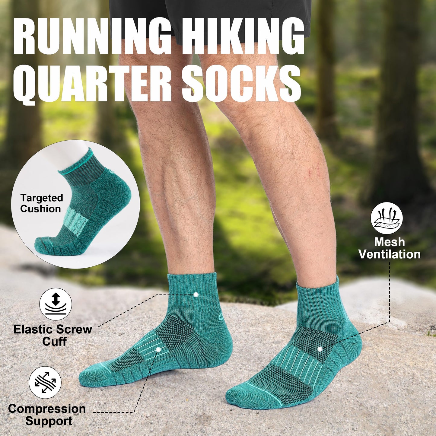 Lapulas Merino Wool Quarter Socks for Men Women, Hiking Running, Cushioned Compression Support, Thermal Thick, 5 Pairs