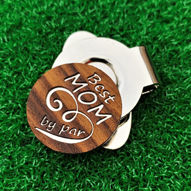 The Quintessential Hostess Best Mom By Par Engraved Golf Hat Clip and Ball Marker Teak Wood Personalized
