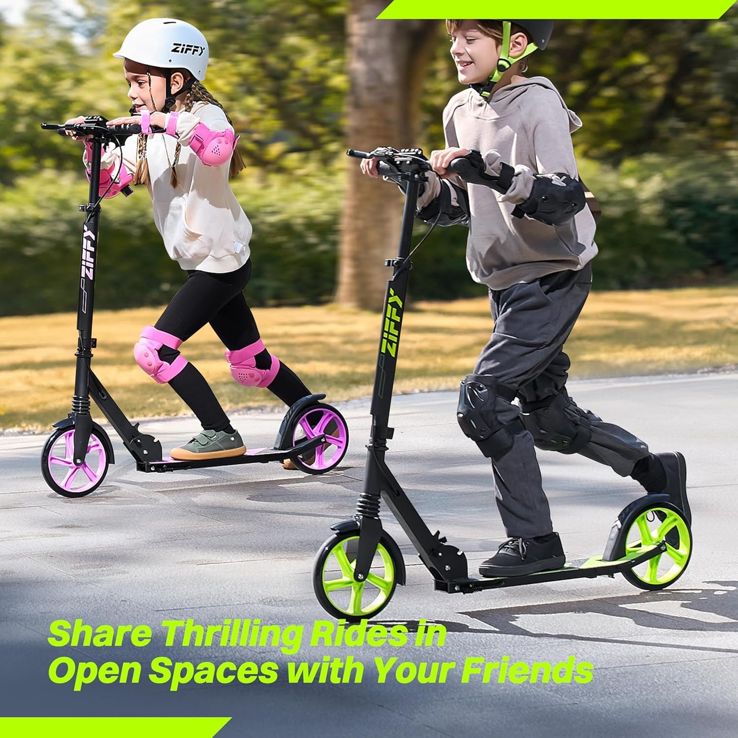 JOVA ZIFFY Kids Scooter - Foldable Kick Scooter with Hand Brake | 4 Adjustable Heights, Lightweight Design, Supports 220 lbs